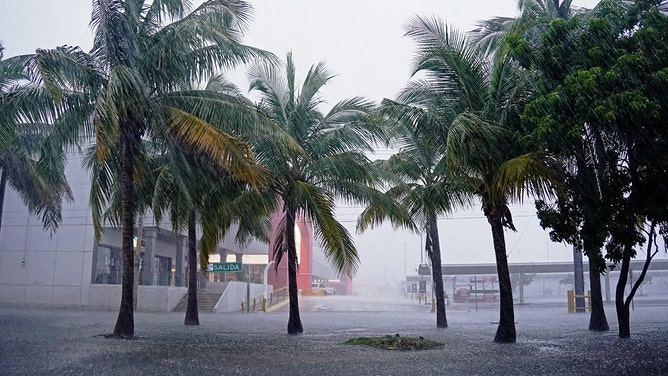Heavy rains from Hurricane Helene fall over Cancun, Quintana Roo State, Mexico, on September 24, 2024.