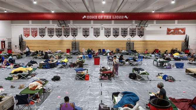 TALLAHASSEE, FL - SEPTEMBER 26 An emergency shelter for Hurricane Helene was set-up at Leon High School in Tallahassee, FL, on Thursday, September 26, 2024. (Ted Richardson/For The Washington Post via Getty Images)