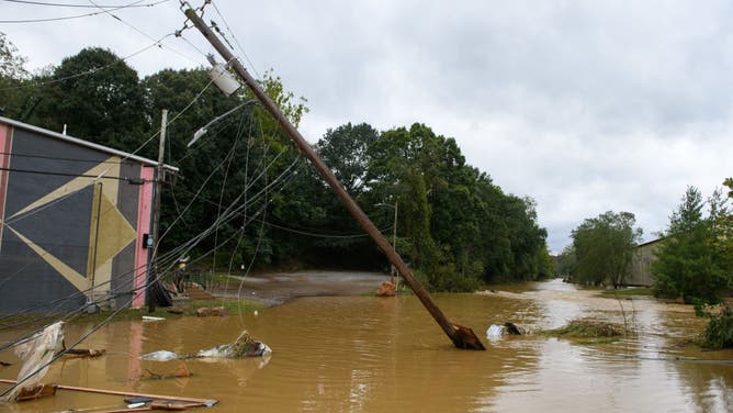 Heavy rains from Hurricane Helene caused record flooding and damage on September 28, 2024 in Asheville, North Carolina.