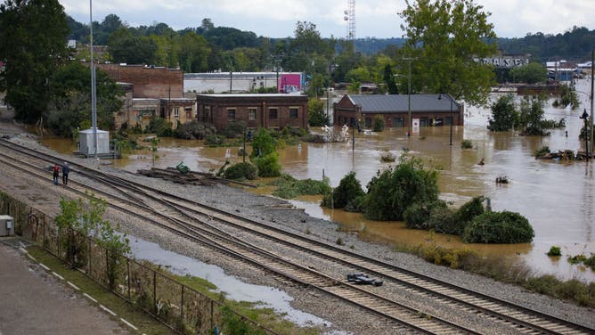 Heavy rains from Hurricane Helene caused record flooding and damage in Asheville, North Carolina on September 28, 2024.