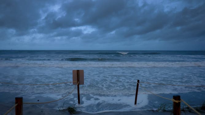 ST PETE BEACH, FLORIDA - SEPTEMBER 26: Gulf of Mexico waters push against the beach as Hurricane Helene turns offshore in St. Pete Beach, Florida on September 26, 2024. Helene is expected to become a major hurricane later today, bringing the potential for deadly storm surge, flooding rain and devastating hurricane force winds along parts of Florida's west coast. (Photo by Joe Raedle/Getty Images)