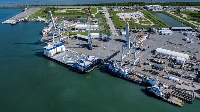 Blue Origin's landing ship Jacklyn docks at Port Canaveral ahead of the first New Glenn rocket launch this fall. Photo taken on Sept. 4, 2024.