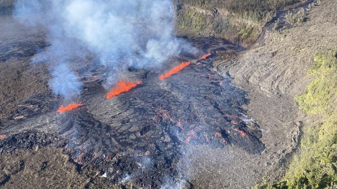 Eruption of the Kilauea volcano in Hawaii, pictured on Tuesday morning.