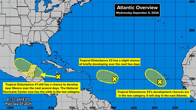 Three tropical disturbances in the Atlantic