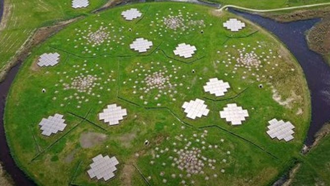 A photo of the heart of LOFAR (LOw Frequency ARray), which consists of tens of substations spread across Europe.