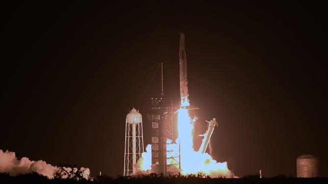 A SpaceX Falcon 9 rocket with the Crew Dragon spacecraft launches from pad 39A at the Kennedy Space Center on September 10, 2024 in Cape Canaveral, Florida.