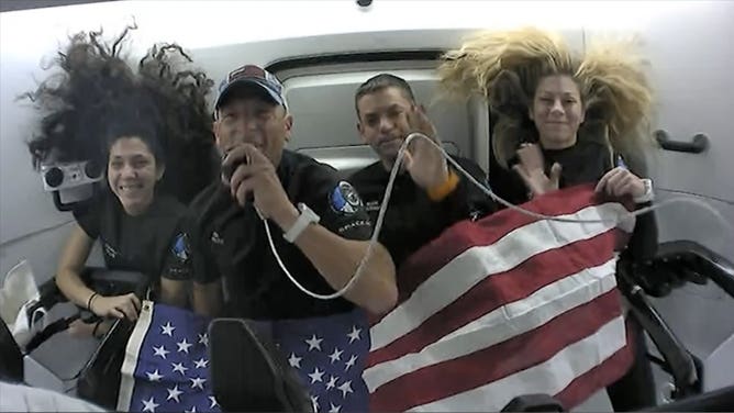 The Polaris Dawn crew in orbit from left to right: Sarah Gillis, Scott Poteet, Jared Isaacman and Anna Menon.