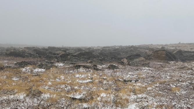 A thin layer of snow in Rocky Mountain National Park at an altitude of over 3,000 meters on September 21, 2024.