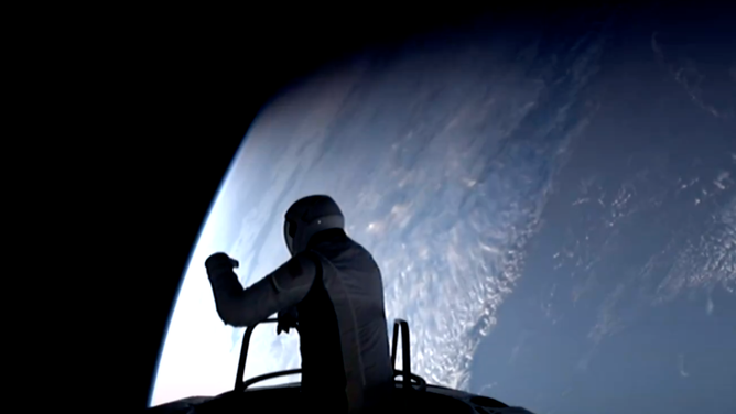 SpaceX Polaris Dawn Crew Commander Jared Isaacman outside the Dragon spacecraft on Sept. 12, 2024.