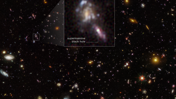 This is a new image of the Hubble Ultra Deep Field. The first deep imaging of the field was done with Hubble in 2004. The same survey field was observed again by Hubble several years later, and was then reimaged in 2023.