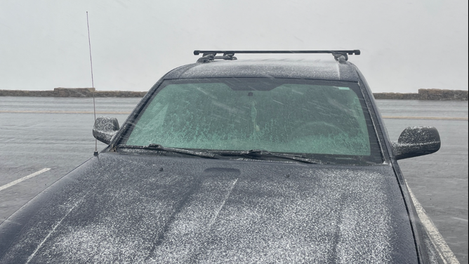 A thin layer of snow in Rocky Mountain National Park at an altitude of over 3,000 meters on September 21, 2024.