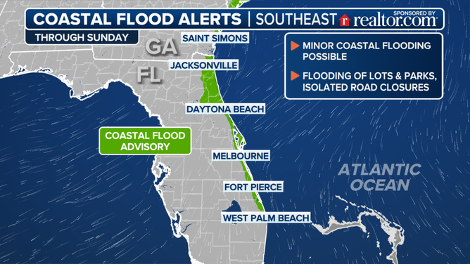 Southeast coastal flood advisories.