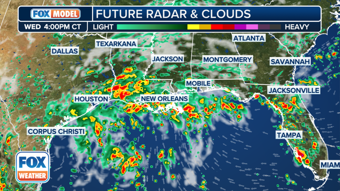 The exclusive FOX model shows there will be persistent rain in the New Orleans area on Wednesday.