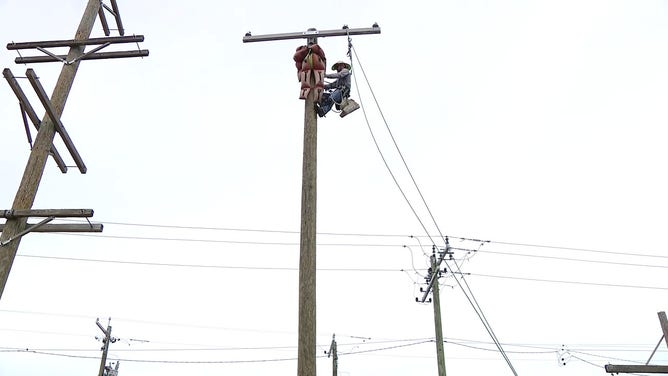 This photo shows utility crews staging in Florida ahead of Helene.