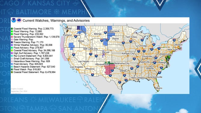 Coastal flood alerts stretch over 1,000 miles along U.S. East Coast