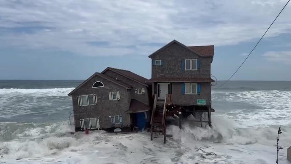 After a third home collapsed in Rodanthe this week, video shows the house floating in the water near the beach. 