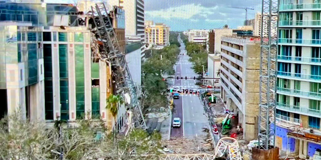 Construction crane crashes into St. Petersburg building during Hurricane Milton