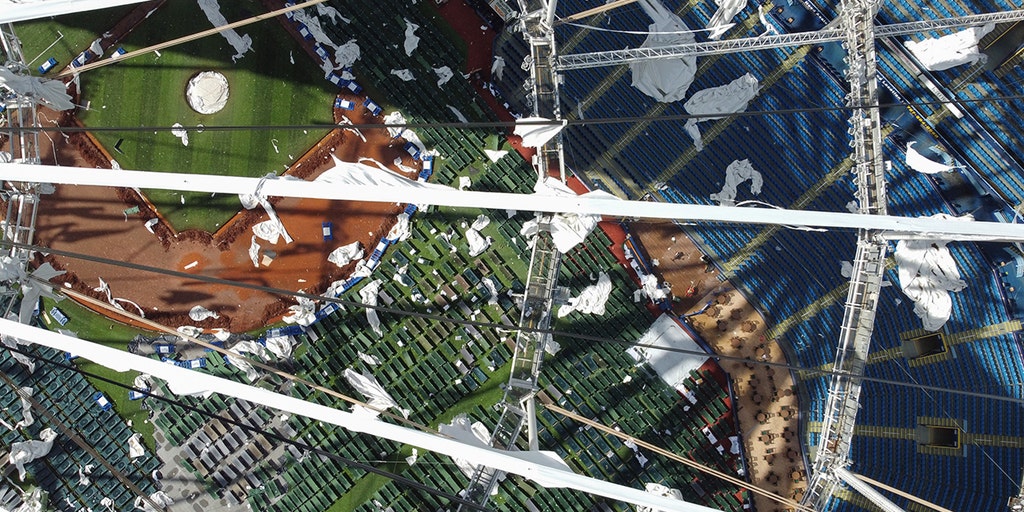 View the Tampa Bay Rays’ Tropicana Field after Hurricane Milton destroyed the roof