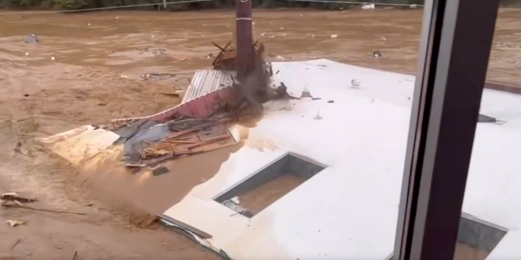 VIDEO Helene’s powerful flooding saws building in half on Asheville