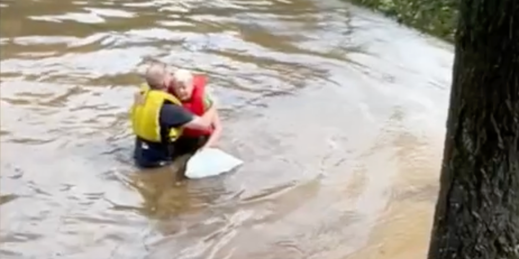 Man jumps into raging North Carolina river to save woman as home swept away by Helene