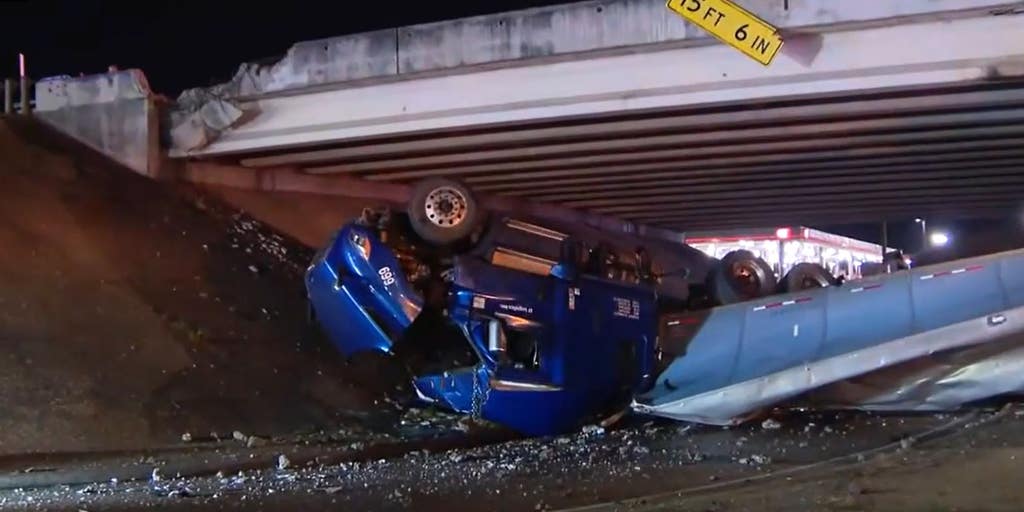 Crash leaves semi-truck dangling over Interstate 35 in Fort Worth amid ...