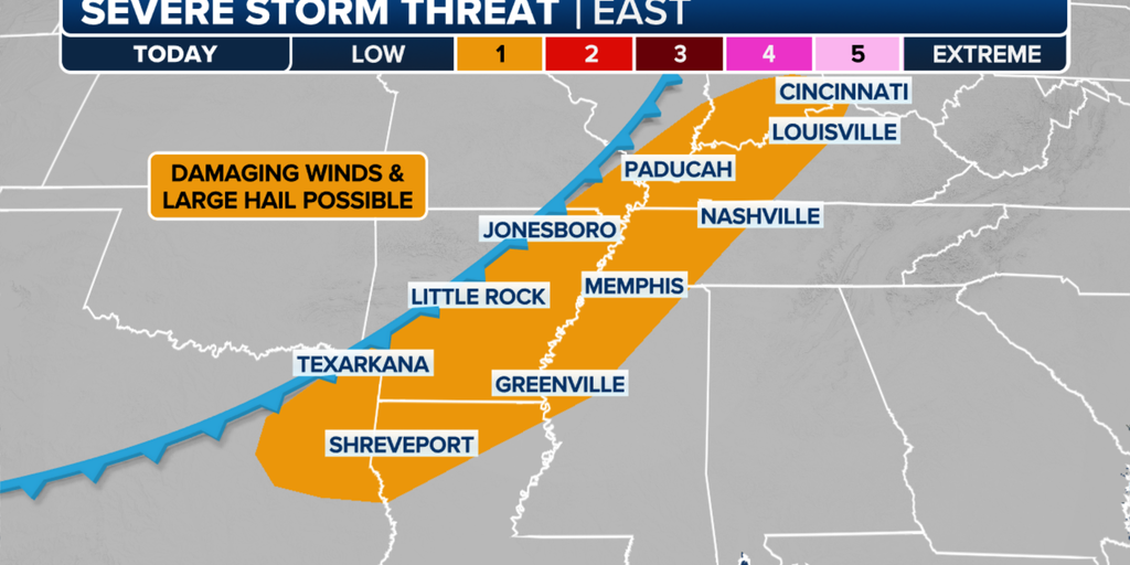 The severe storm threat shifts eastward on Halloween after 90 mph winds hit Plains