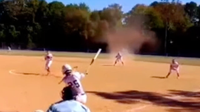 Watch: Softball player wrapped in dust devil still makes the play