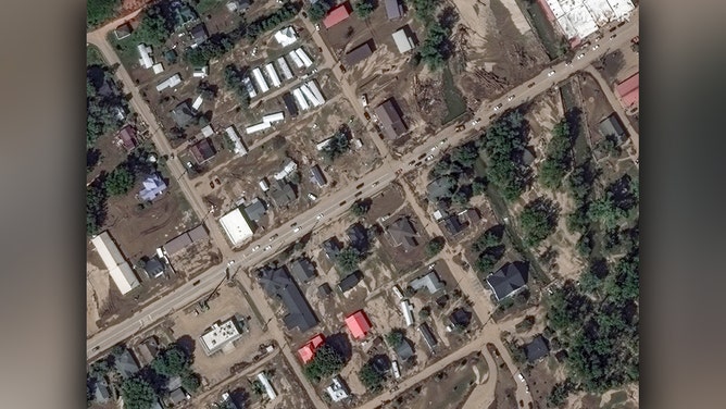 Maxar collected new satellite imagery on Wednesday that reveals some of the flooding aftermath caused by Hurricane Helene as the storm swept through North Carolina.