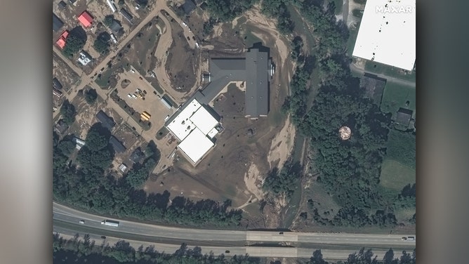 Maxar collected new satellite imagery on Wednesday that reveals some of the flooding aftermath caused by Hurricane Helene as the storm swept through North Carolina.