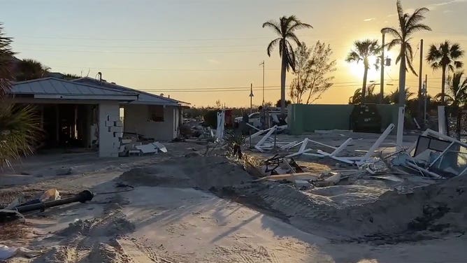 Damage caused by Hurricane Milton is seen on Manasota Key, Florida, on Oct. 18, 2024.