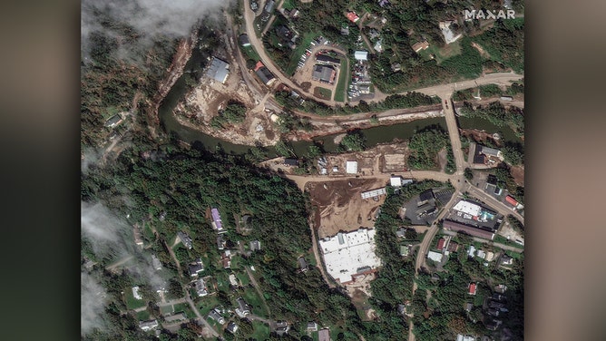 Maxar collected new satellite imagery on Wednesday that reveals some of the flooding aftermath caused by Hurricane Helene as the storm swept through North Carolina.