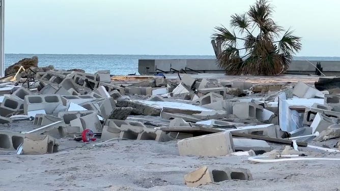 Damage caused by Hurricane Milton is seen on Manasota Key, Florida, on Oct. 18, 2024.