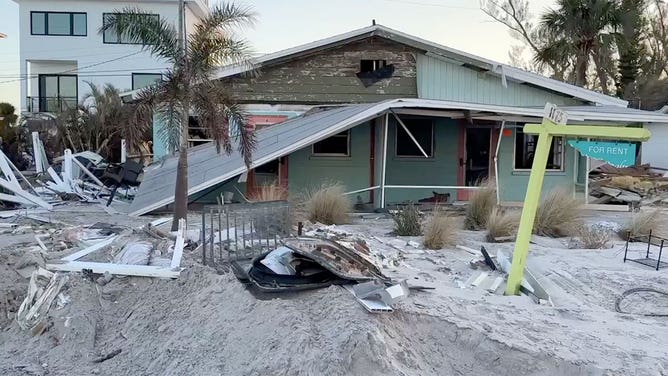 Damage caused by Hurricane Milton is seen on Manasota Key, Florida, on Oct. 18, 2024.