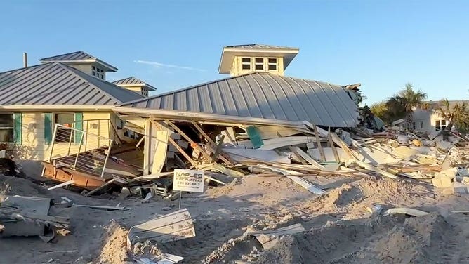 Damage caused by Hurricane Milton is seen on Manasota Key, Florida, on Oct. 18, 2024.