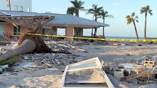 Damage caused by Hurricane Milton is seen on Manasota Key, Florida, on Oct. 18, 2024.
