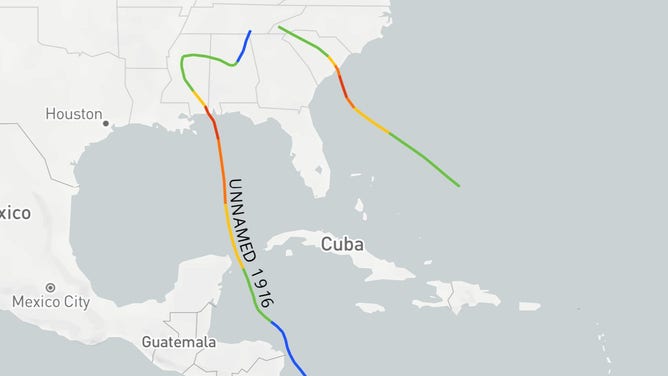 Tracks of tropical cyclones during the summer of 1916