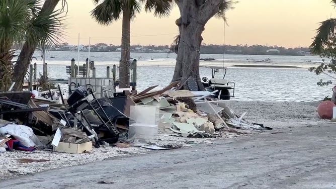 Damage caused by Hurricane Milton is seen on Manasota Key, Florida, on Oct. 18, 2024.
