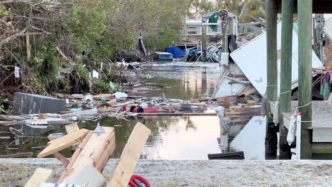 Damage caused by Hurricane Milton is seen on Manasota Key, Florida, on Oct. 18, 2024.