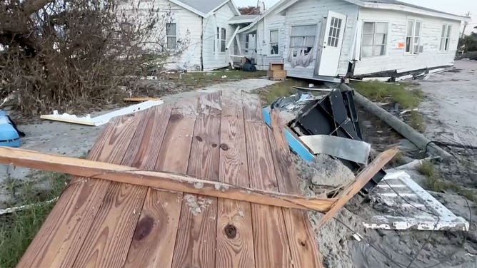 Damage caused by Hurricane Milton is seen on Manasota Key, Florida, on Oct. 18, 2024.