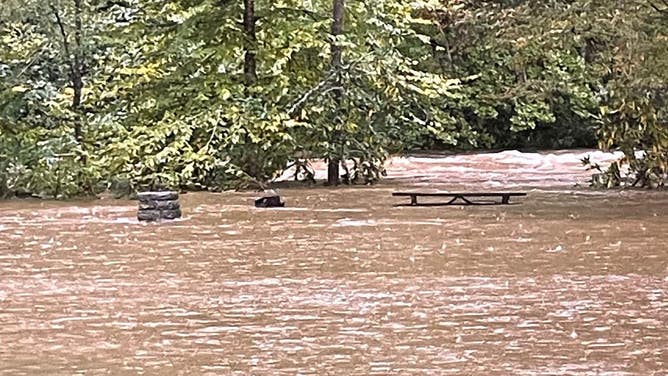 Flooding at Linville Falls Picnic Area, which is located off the Blue Ridge Parkway northeast of Asheville. Sept. 26, 2024.