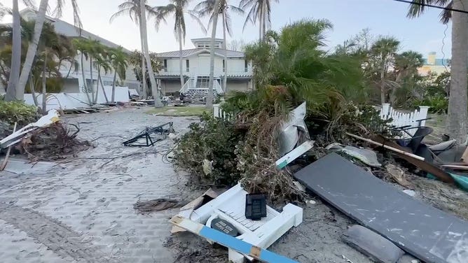 Damage caused by Hurricane Milton is seen on Manasota Key, Florida, on Oct. 18, 2024.