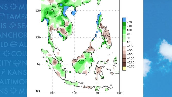 Precipitation estimates since September in Southeast Asia.