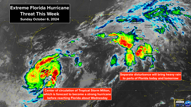 Satellite imagery of Tropical Storm Milton on Sunday, Oct. 6, 2024.