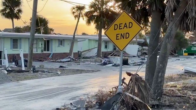 Damage caused by Hurricane Milton is seen on Manasota Key, Florida, on Oct. 18, 2024.