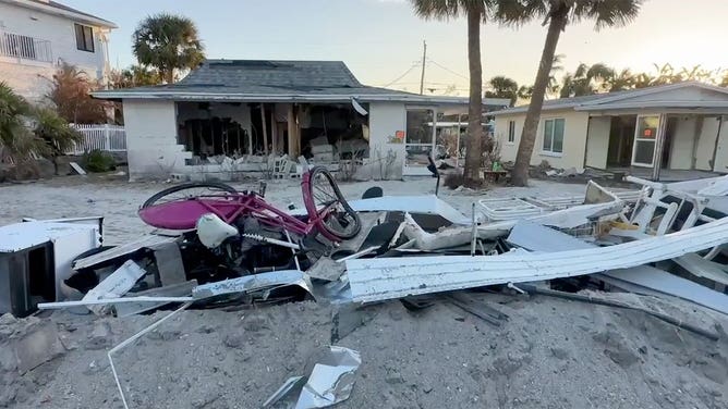 Damage caused by Hurricane Milton is seen on Manasota Key, Florida, on Oct. 18, 2024.