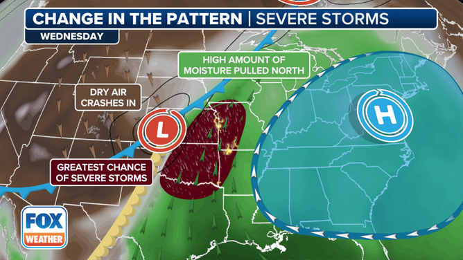 This chart shows severe weather in the central United States on Wednesday, October 30, 2024.