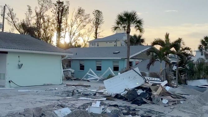 Damage caused by Hurricane Milton is seen on Manasota Key, Florida, on Oct. 18, 2024.