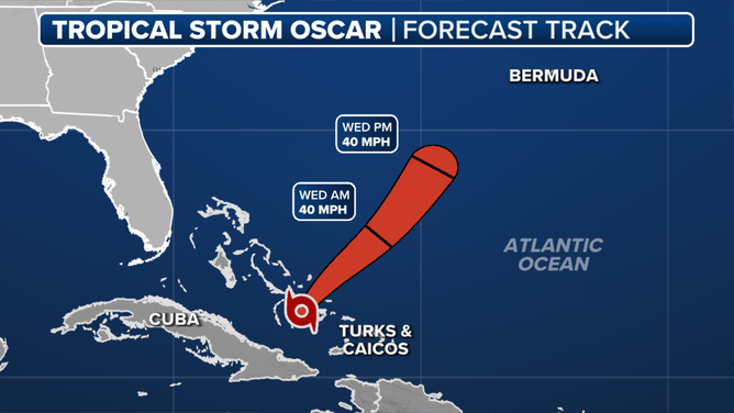 This graphic shows the forecast track for Tropical Storm Oscar.