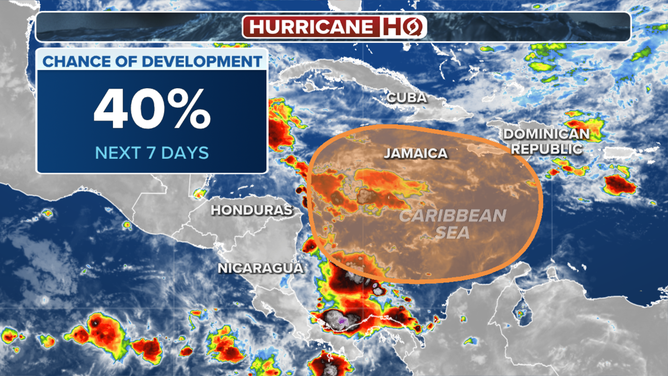 This graphic shows the chances of tropical development in the Caribbean Sea.