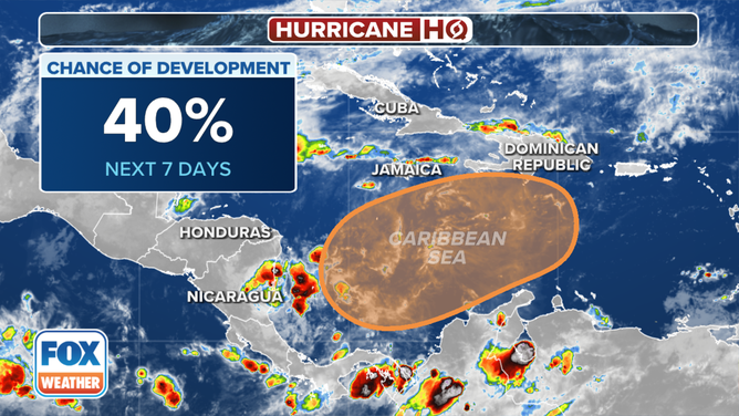 A tropical disturbance in the Caribbean Sea has a medium chance of developing over the next seven days.